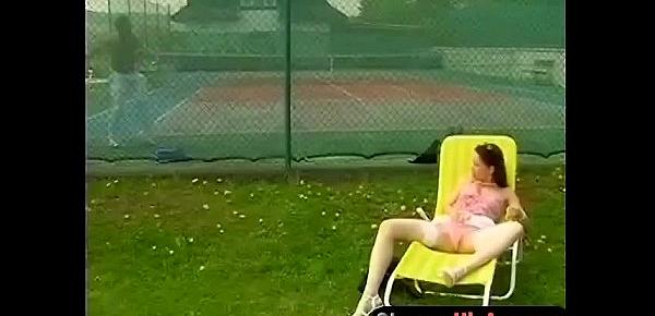  Kinky brunette fucked tennis player by the court